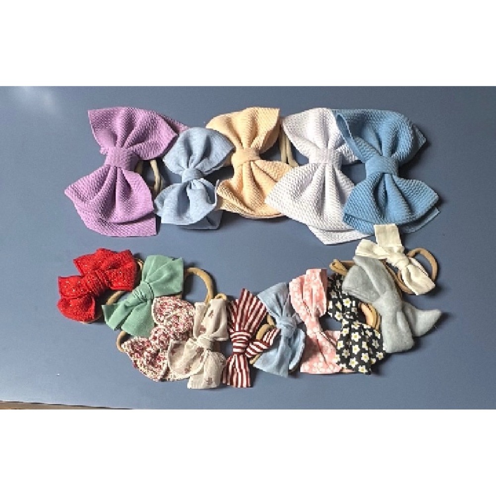 15pc Baby & Girls Hair Bows Waffle,Knit and Floral